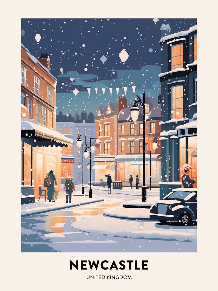 Winter Night  Travel Poster Newcastle United Kingdom 1