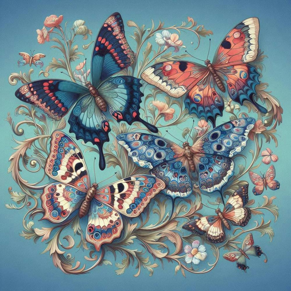 Butterflies On A Blue Background