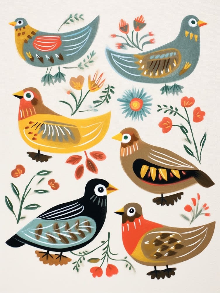 Folk Style Bird Painting Partridge