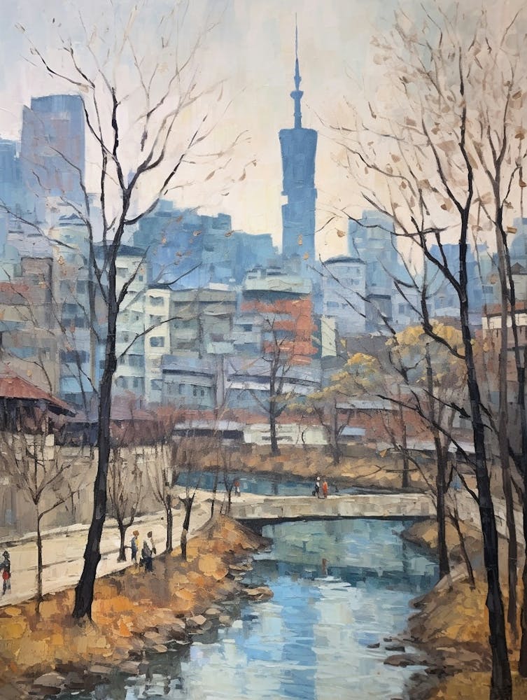 Winter City Park Painting Cheonggyecheon Park Seoul 3