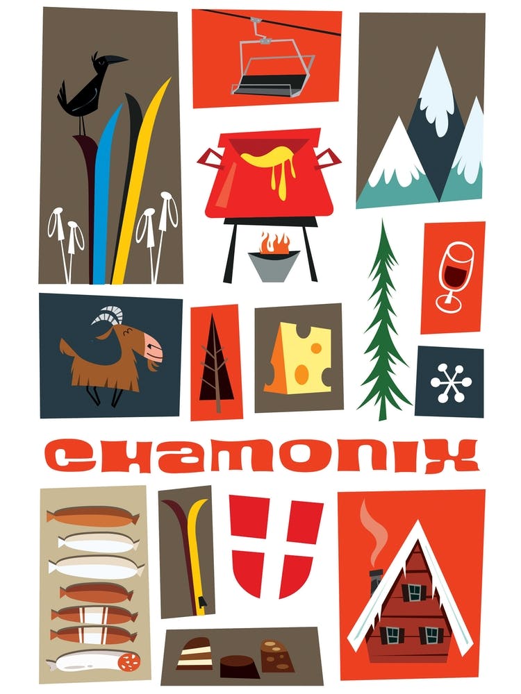 Chamonix Montage Poster Colourful