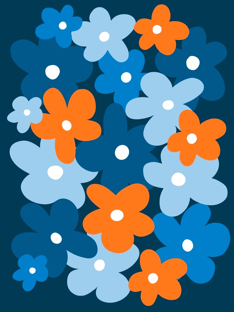 Cute Flowers In Blue And Orange