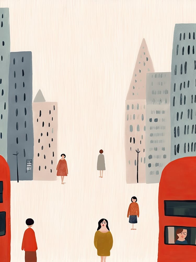 London Red Bus Scene, Tiny People And Illustration 4