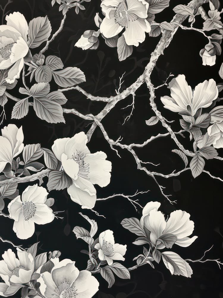 Great Japan Hokusai Black And White Flowers 14