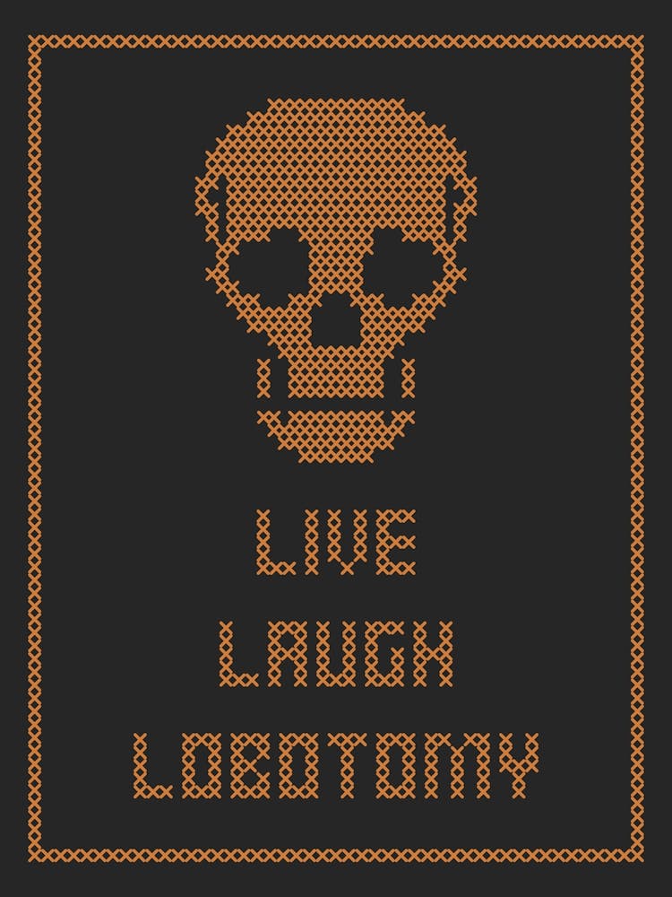 Cross Stitch Live Laugh Lobotomy - Orange & Black Portrait