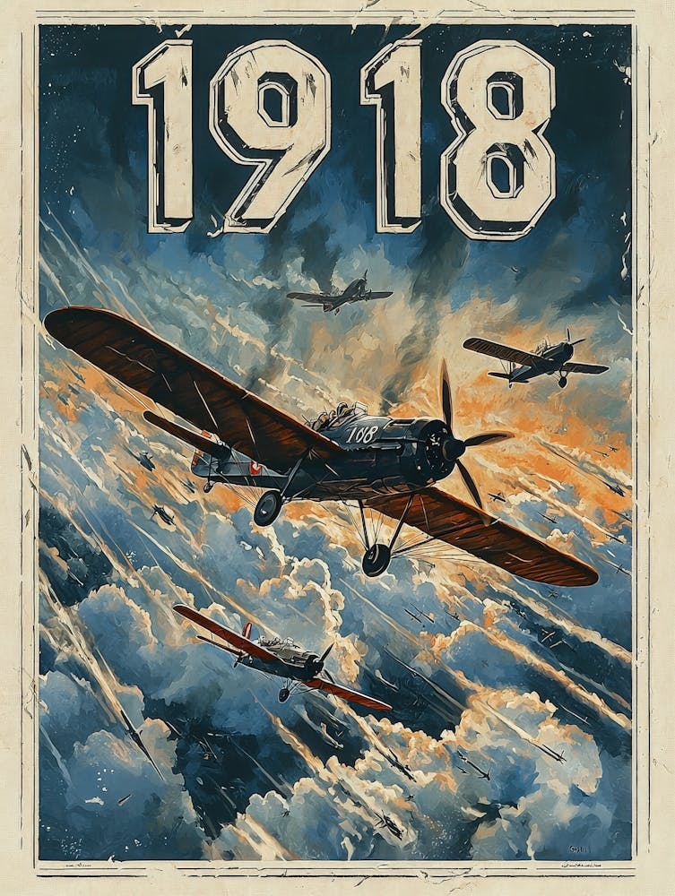 Aihrgdesign A Vintage Aviation Poster Depicting 1918 Biplane 3