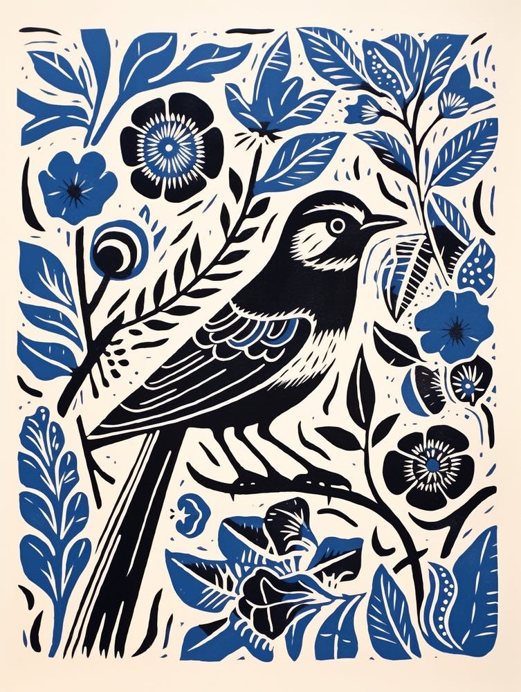 Linogravure d'oiseau vintage Geai Bleu 2