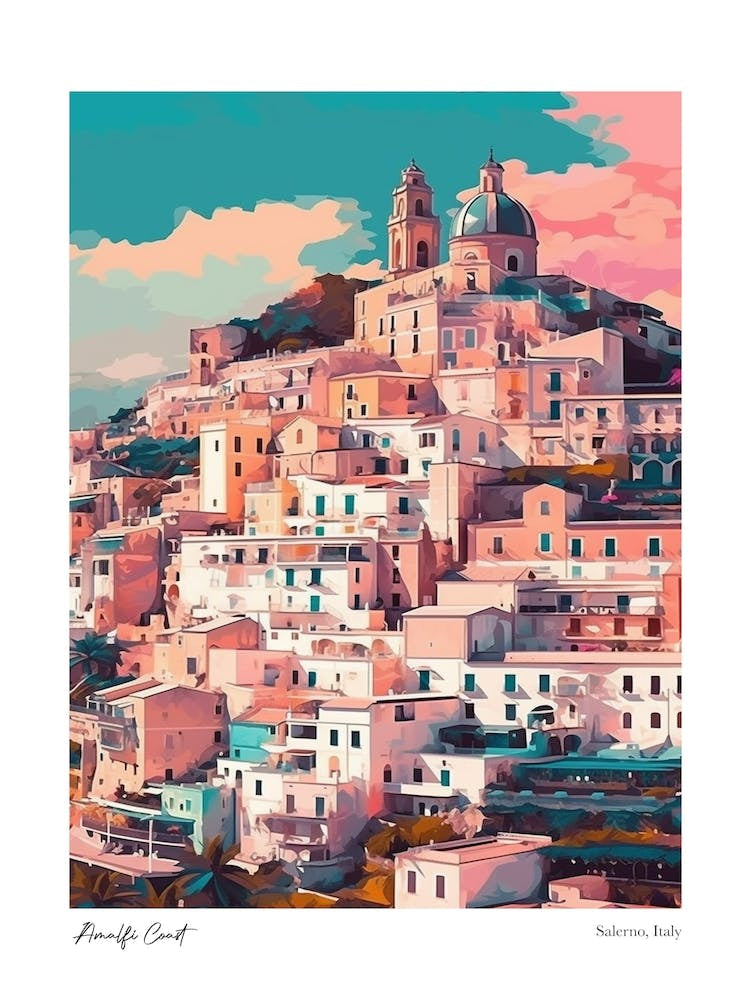 Amalfi Coast, Salerno Italy Illustration Style 2