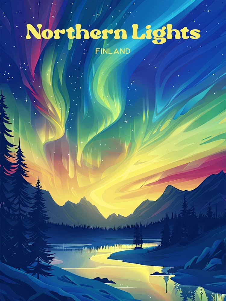 Northern Lights Finland Dancing Lights Digital Travel Art