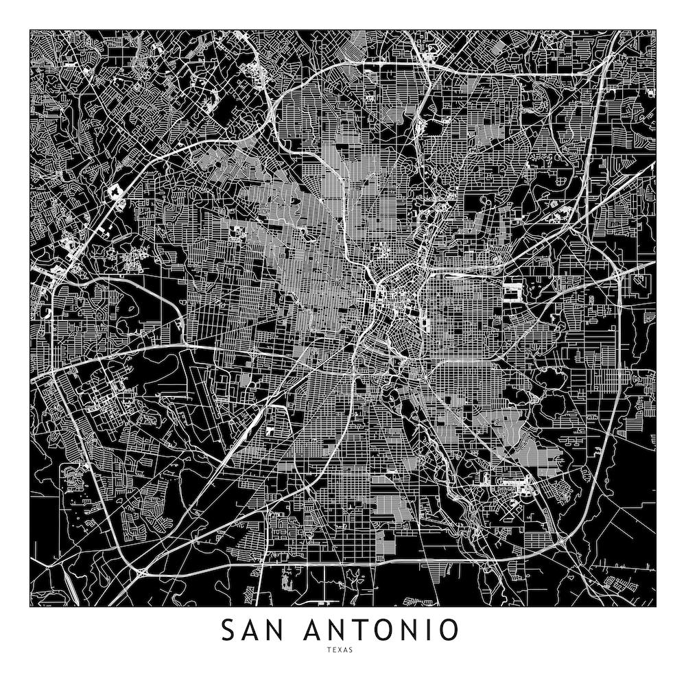 San Antonio Black And White Map Square