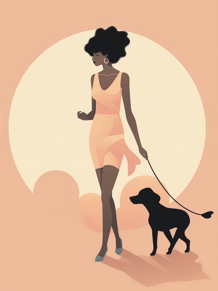 Sunny Days Dog Walking Pastel Illustration 2