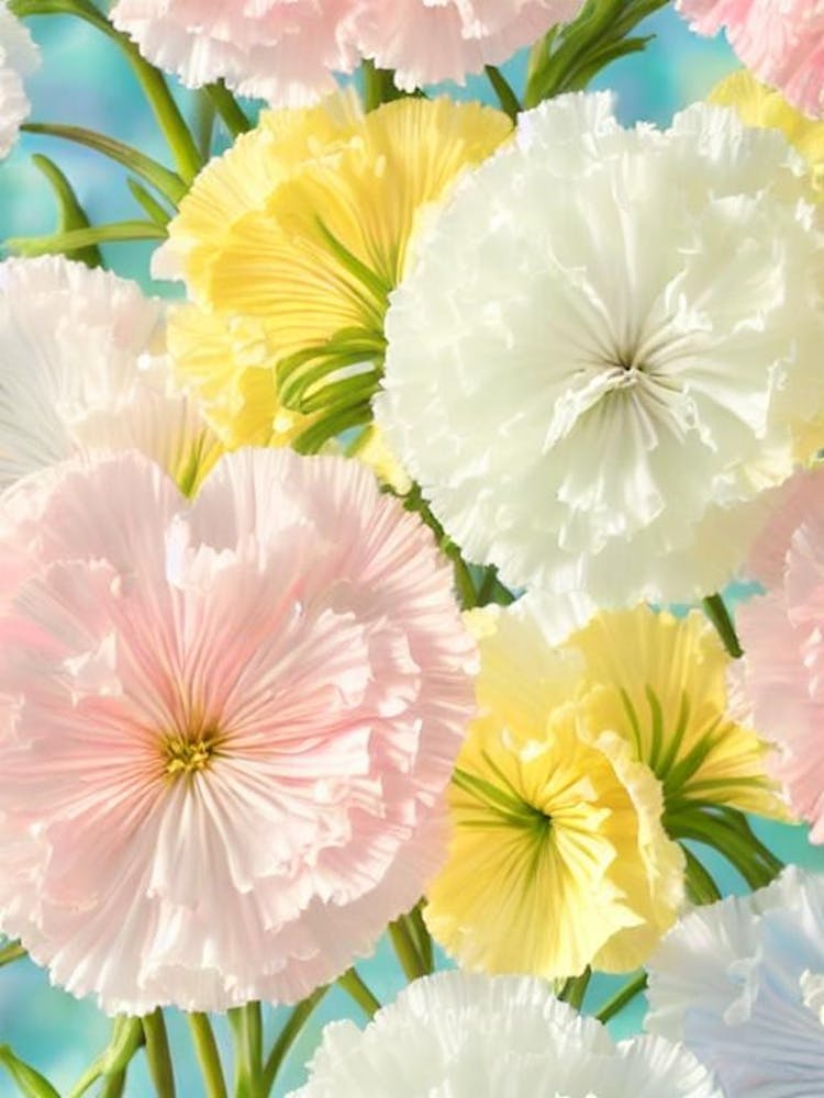 Carnations Pastel Floral 3 Flower