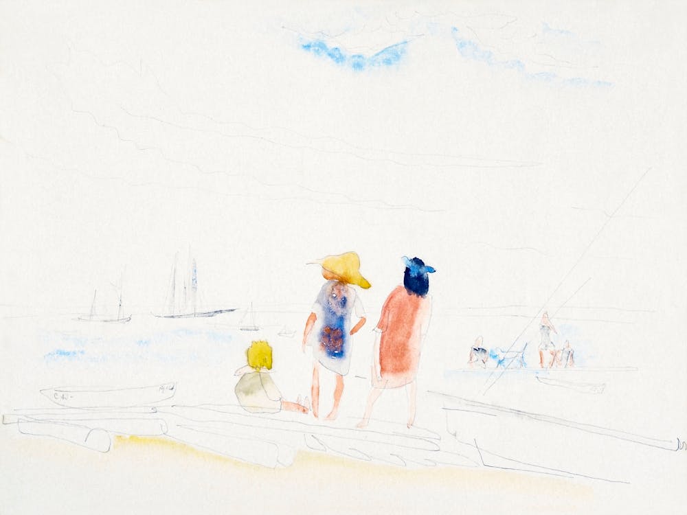 Two Women And Child On Beach (1916), Charles Demuth