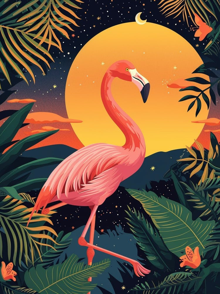 Greater Flamingo Bolivia Tropical Illustration 1