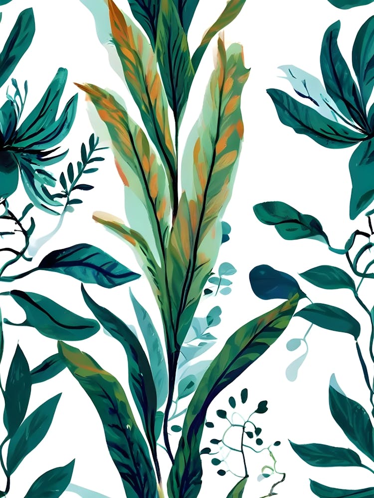 Seamless Pattern With Leaves And Flowers
