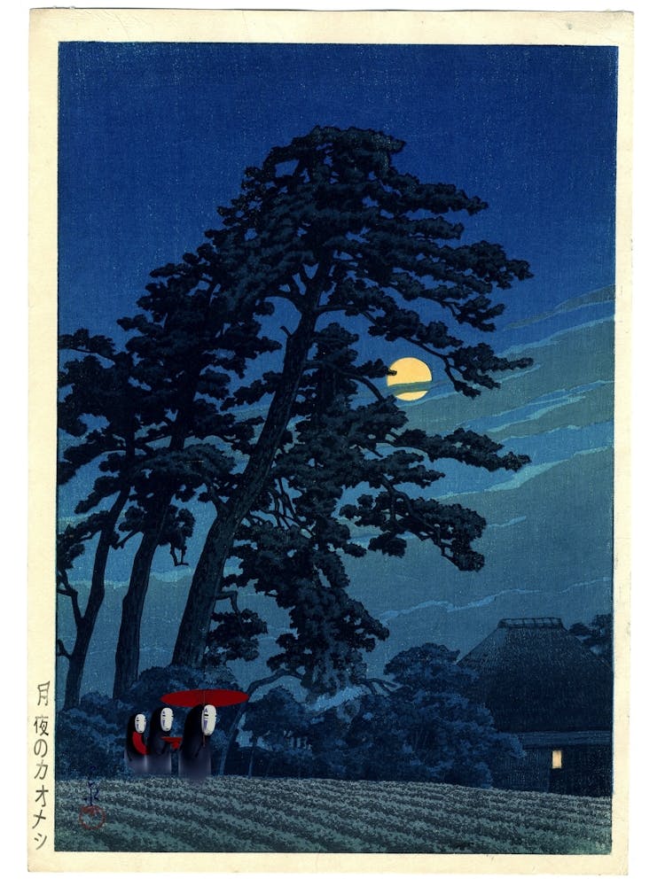 Kodama at Night - Spirited Away - Japanese Print - Studio Ghibli Mashup