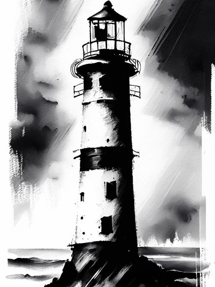 Lighthouse Symbol 1 Black And White Painting