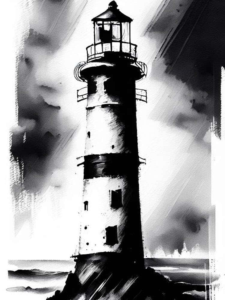Lighthouse Symbol 1 Black And White Painting