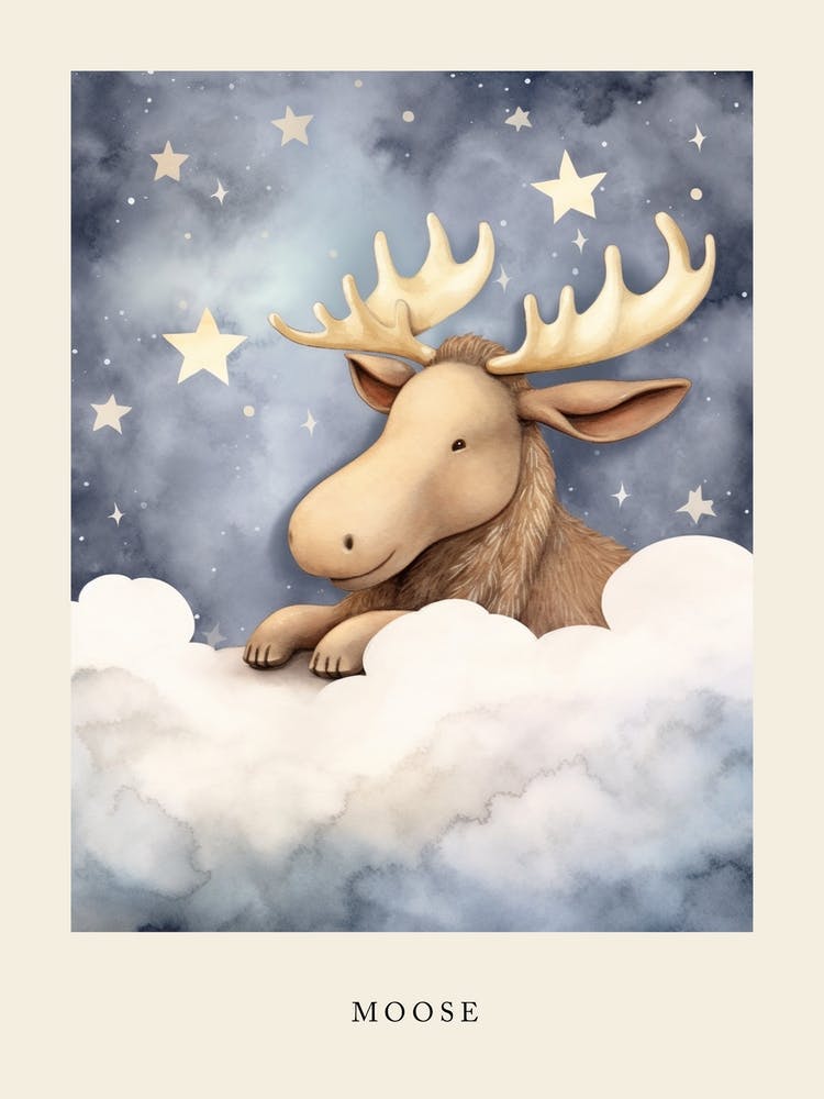Sleeping Baby Moose Nursery Poster