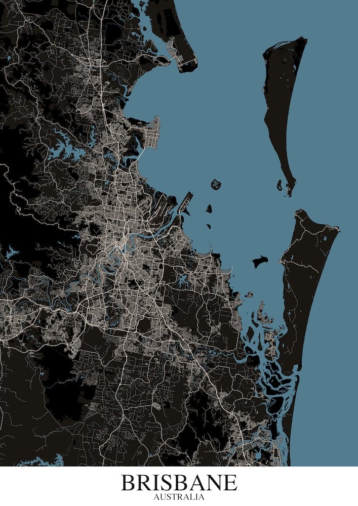 Brisbane Black Blue Map