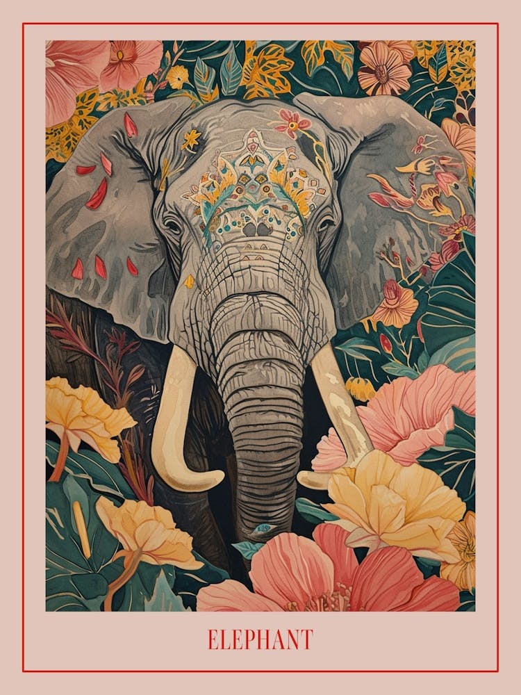 Floral Animal Painting Elephant 1 Poster
