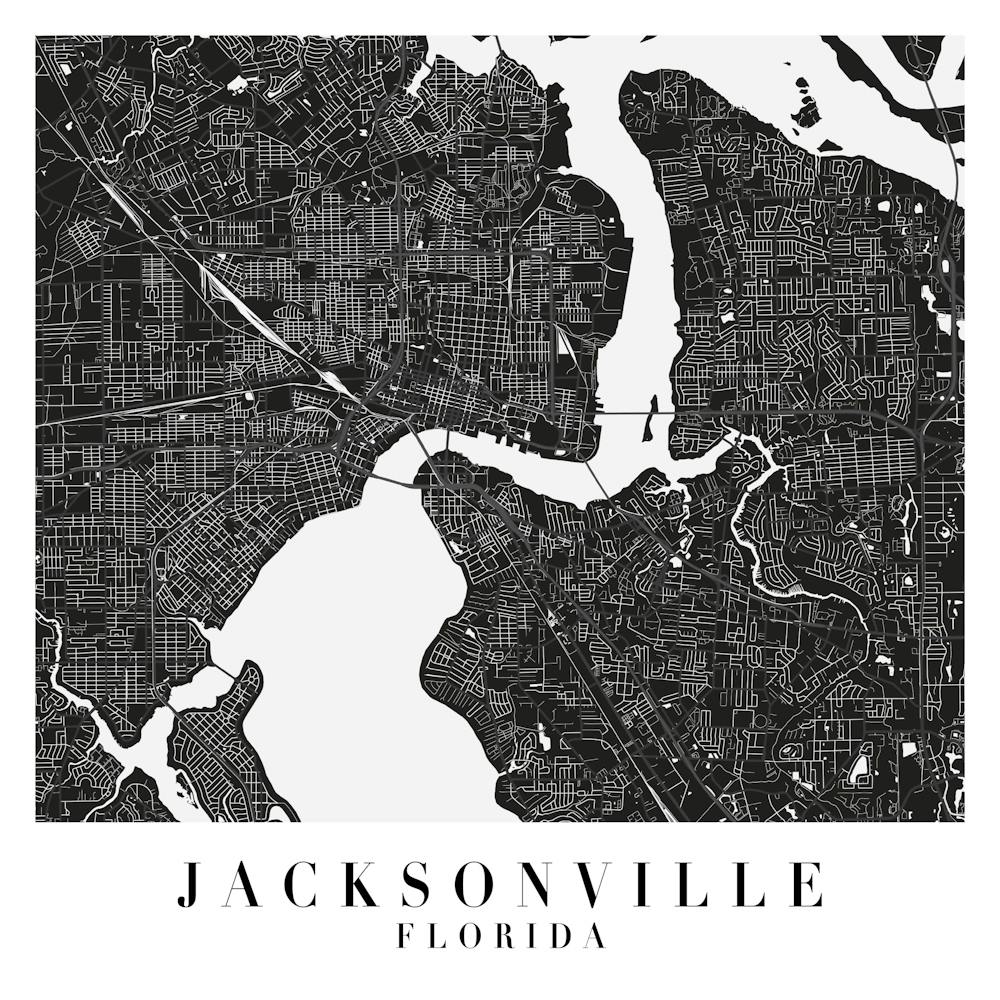 Jacksonville Florida Minimal Black Mono Street Map  Square