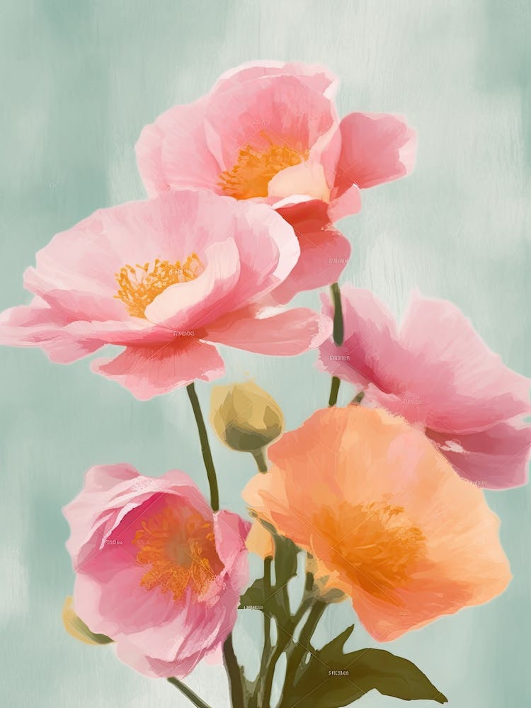 Roses Flowers Acrylic Painting In Pastel Colours 3