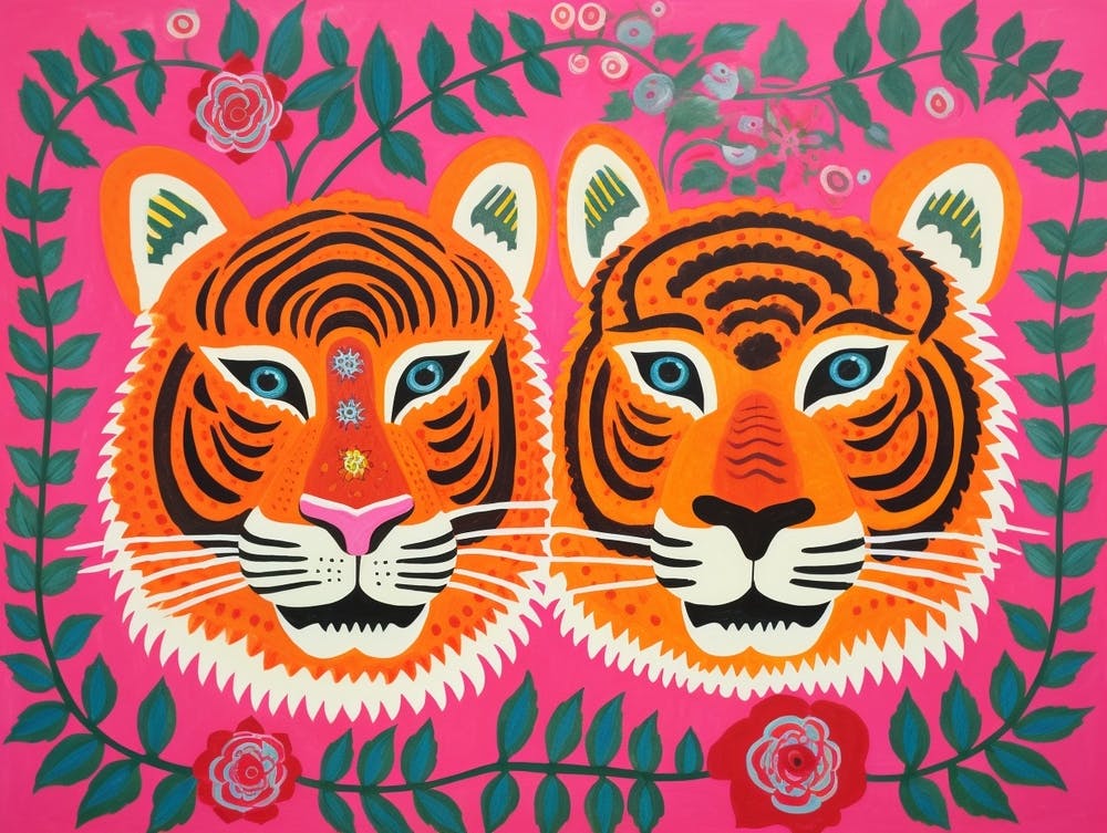 Bengal Tiger 2 Folk Style Animal Illustration