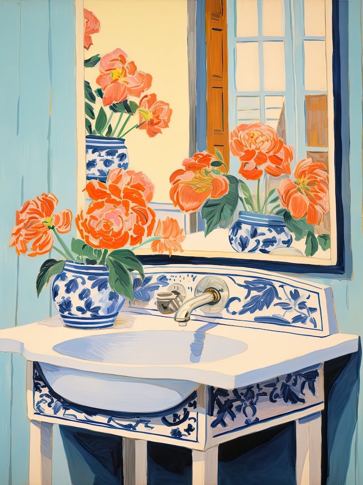 Bathroom Vanity Painting With A Peony Bouquet 2