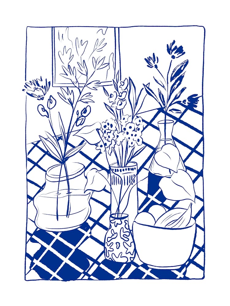 Blue Flowers In vases