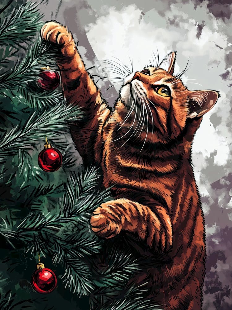 Christmas Cat Painting 4