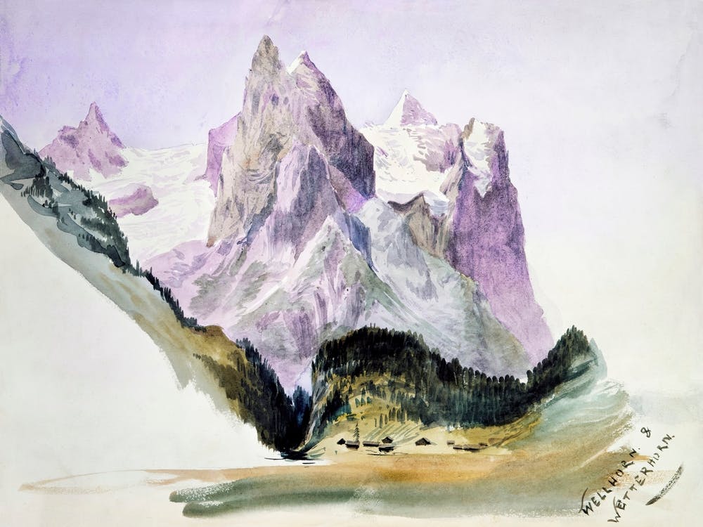 Wellhorn And Wetterhorn From Brunig (Overleaf) From Splendid Mountain Watercolours Sketchbook (1870), John Singer Sargent