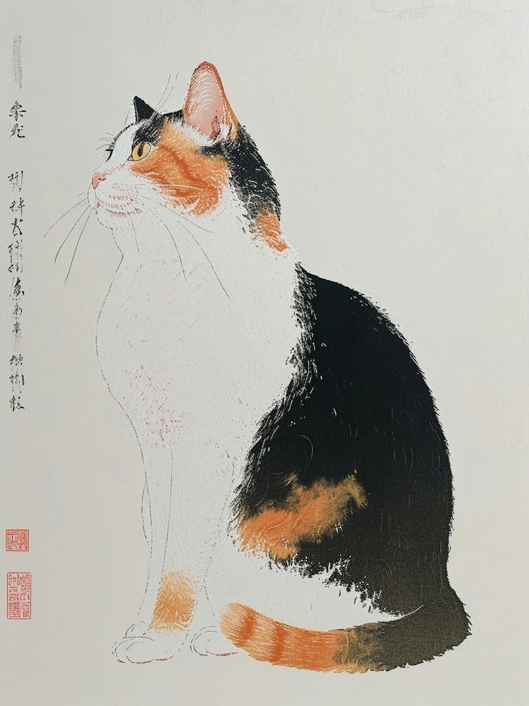 Japanese Bobtail Cat Relief Illustration 2