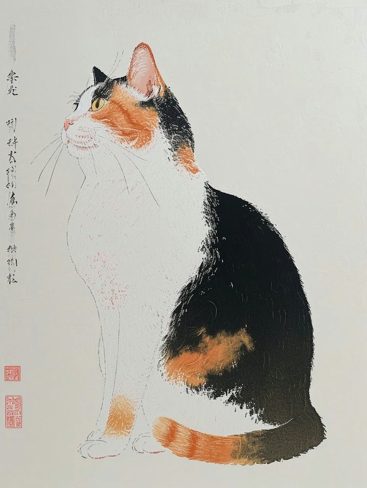 Japanese Bobtail Cat Relief Illustration 2