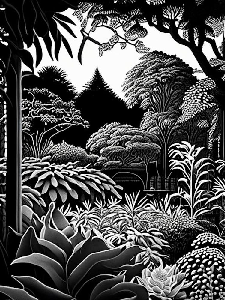 New York Botanical Garden, USA Linolschnitt Schwarz und Weiß Vintage