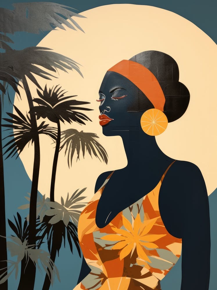 African Woman With Palm Trees
