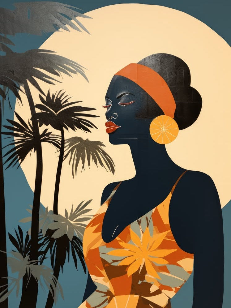 African Woman With Palm Trees