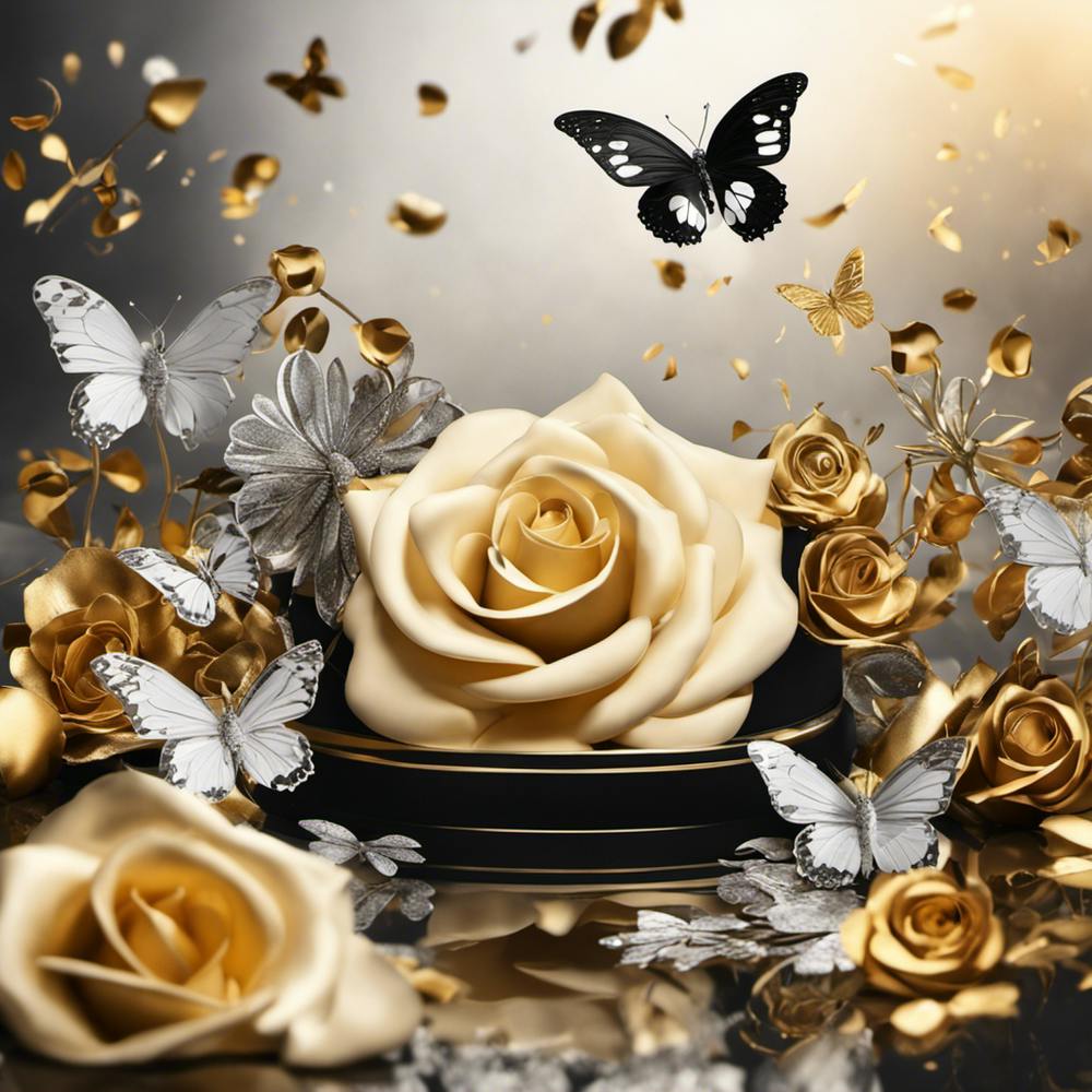 Gold Rose With Butterflies