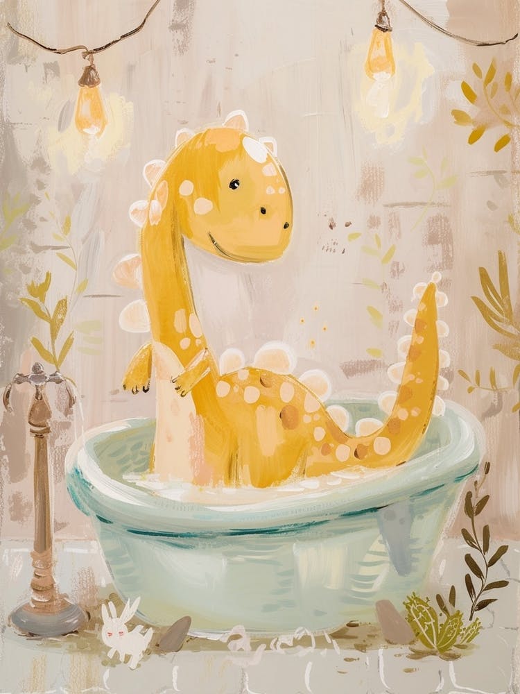 Brushstrokes Dinosaur In A Bath 2