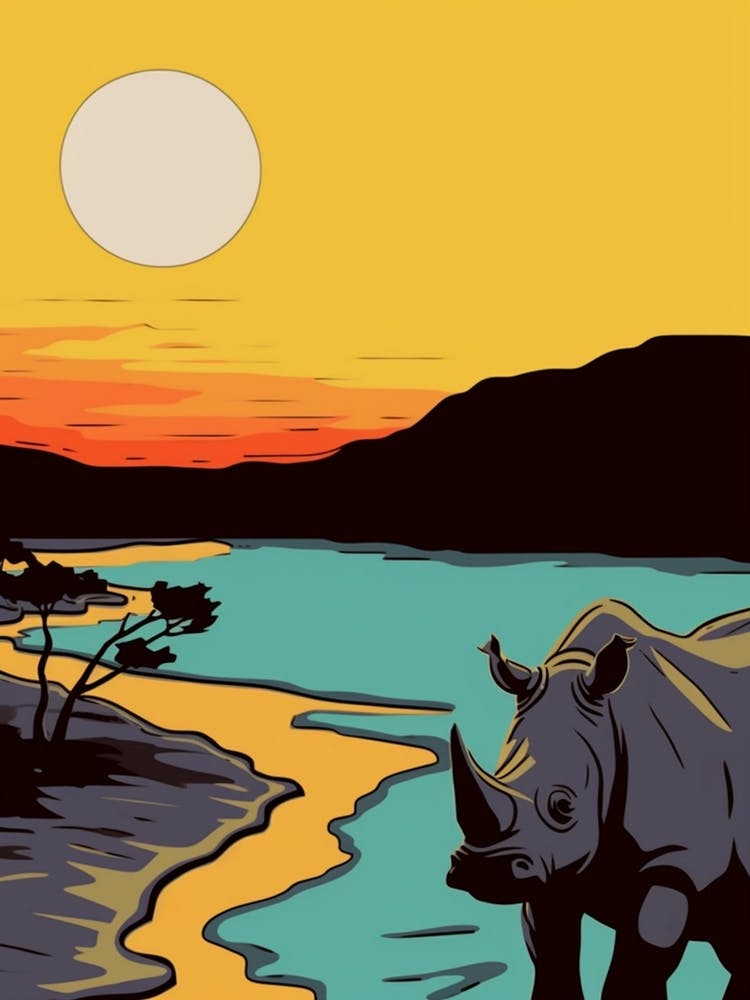 Rhino In The Wild Geometric Block Colour Illustration 4