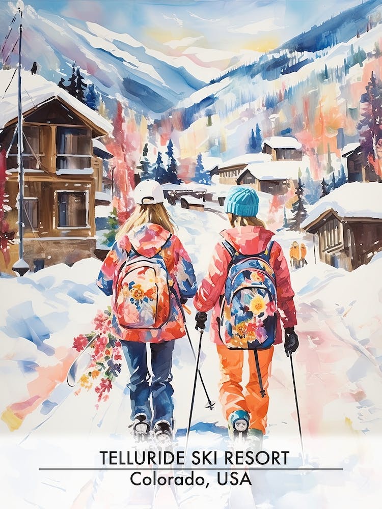 Telluride Ski Resort   Colorado Usa, Ski Resort Poster Illustration 0