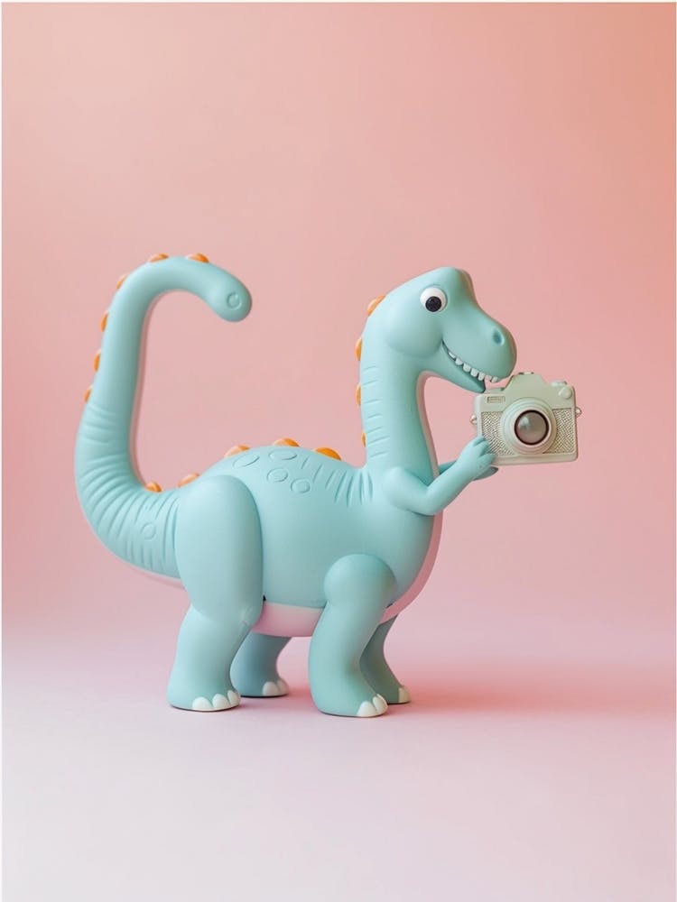 Pastel Toy Dinosaur Taking A Photo On An Analogue Camera 2