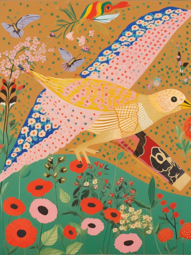 Maximalist Bird Painting Gold Finch 3