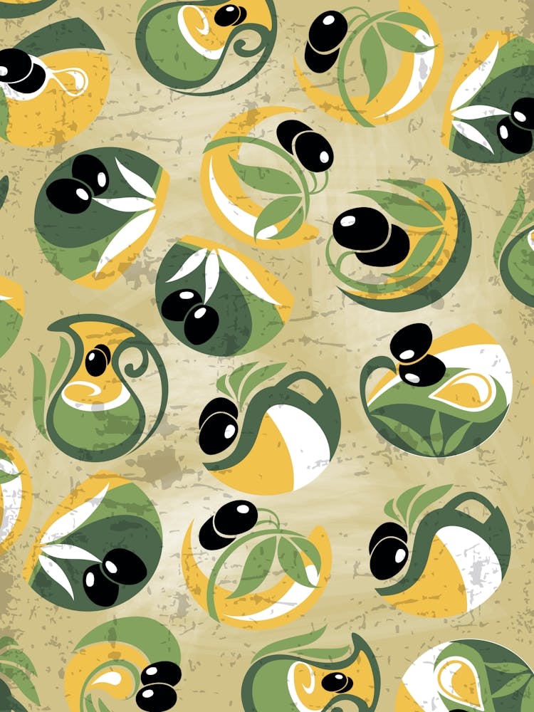 Olives Seamless Pattern Vector - olives poster, kitchen wall art 2