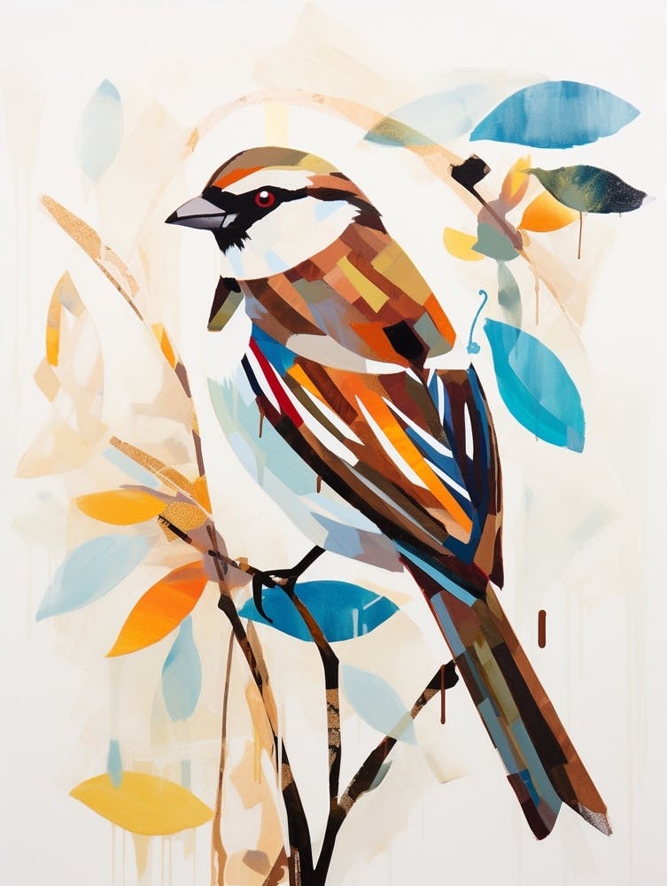 Bird Painting Collage Sparrow 3