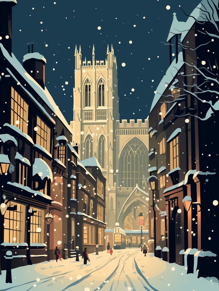 Winter Travel Night Illustration York United Kingdom 1