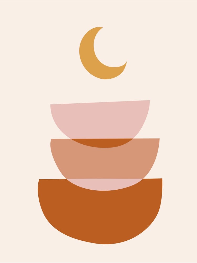 Boho Moon Wall Orange Pink Abastract Flat Scandi Design A