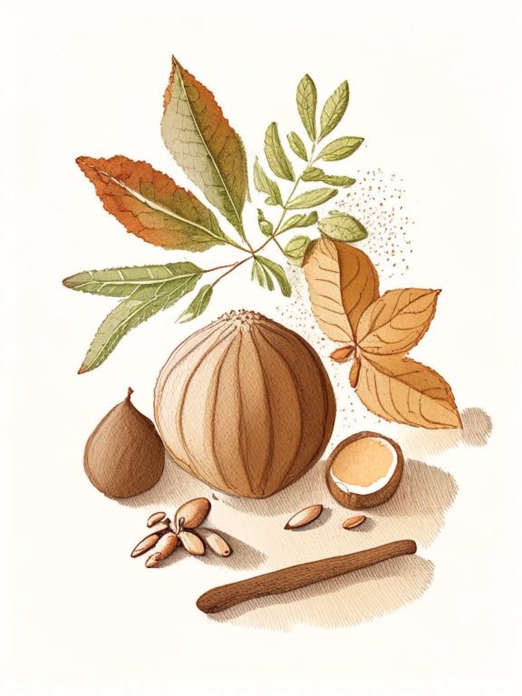 Nutmeg Spices And Herbs Pencil Illustration 2