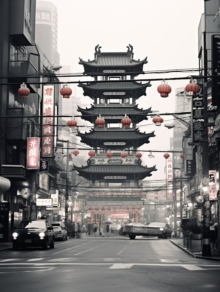 Taipei, Taiwan, Black And White Old Photo 1