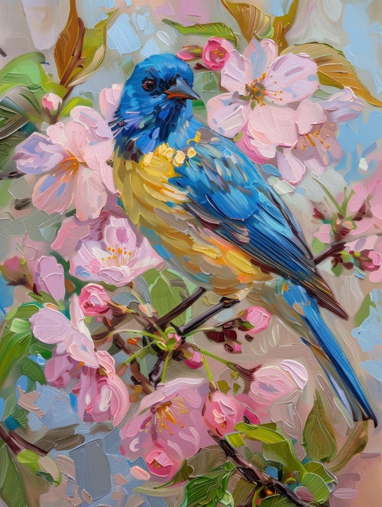 Blue Bird In Cherry Blossoms 1